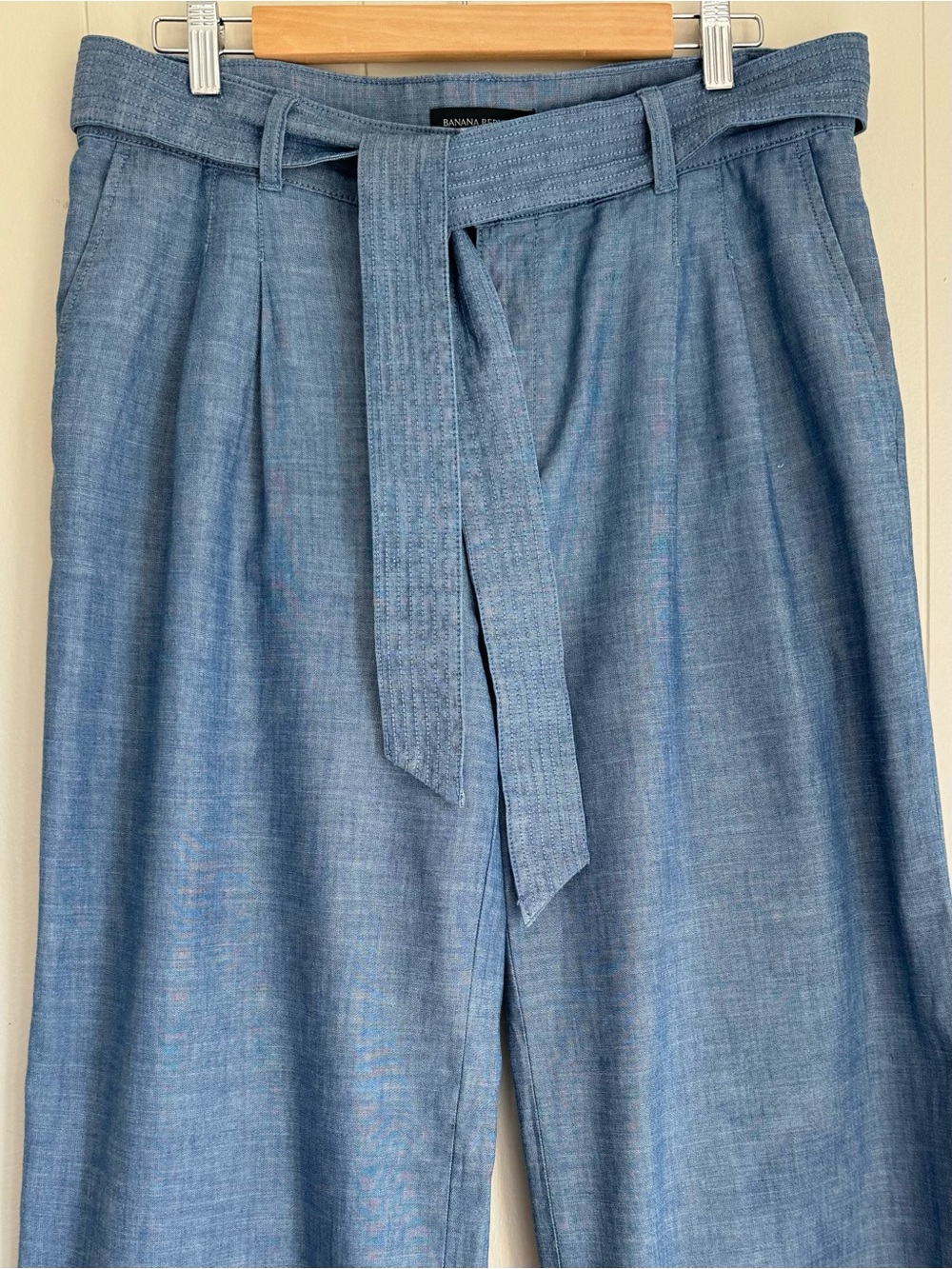 Banana Republic Chambray Wide Leg Pants Tie Waist High Rise Blue Size 10 - Picture 5 of 12